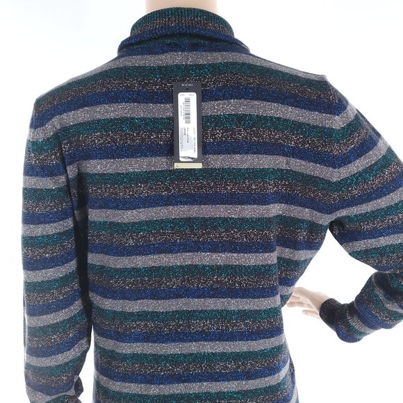 Worthington Women Sweater Turtleneck Striped Metallic Blue Lurex Size L - NWT - Picture 6 of 8